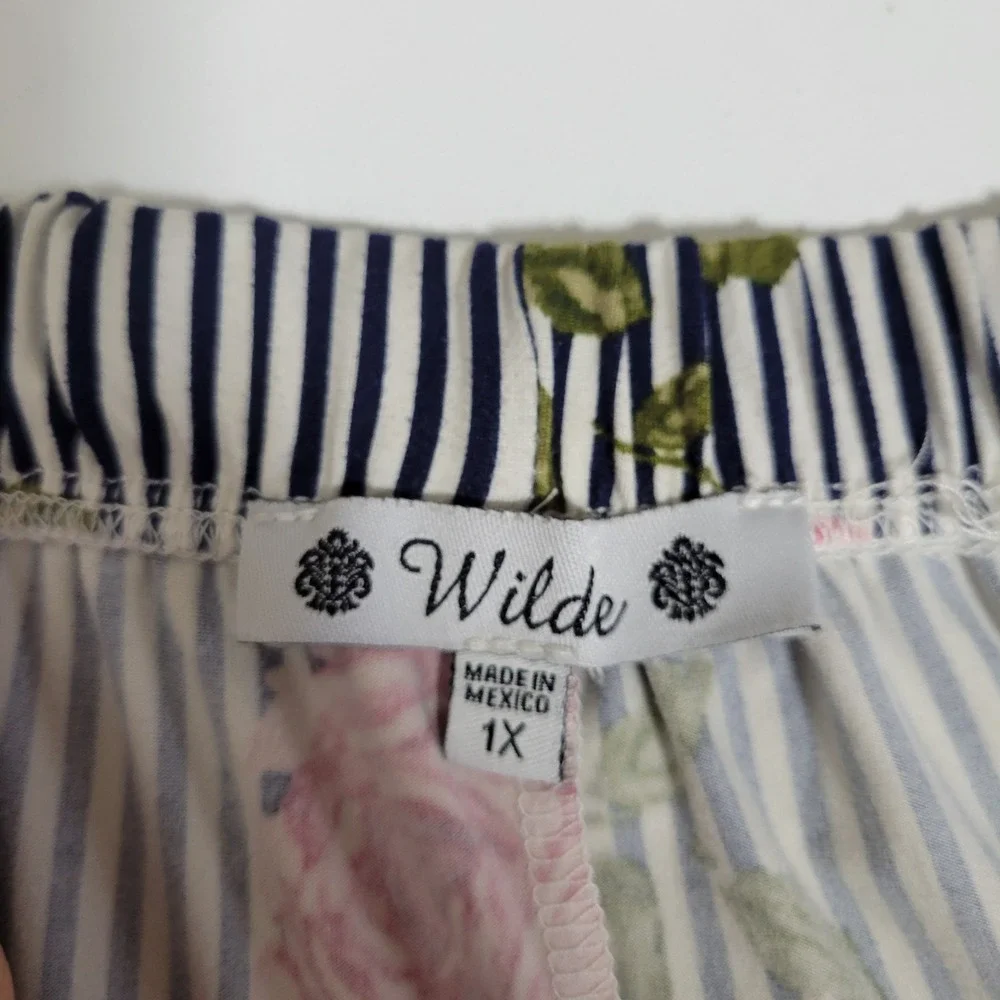 Wilde Floral Striped Wide Leg Pants 1X‎ Flowy Cottagecore Cozy Loungewear Hippie